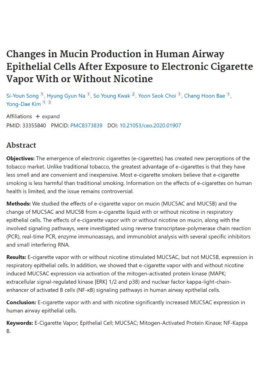 Changes in Mucin Production in Human Airway Epithelial Cells After Exposure to Electronic Cigarette Vapor With or Without Nicotine